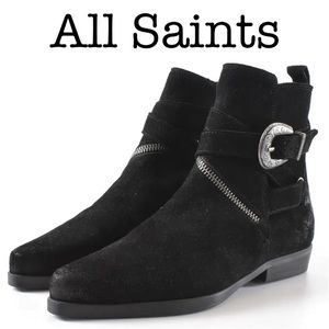 All Saints Tejus Western Black Suede Ankle Booties Size 37